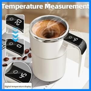 LED 온도 표시 기능이 있는 자동 교반 머그컵, 충전식 자석 커피컵(뚜껑 포함) - 가정 또는 사무실용 12온