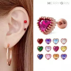 [메리그린] 14K 골드핀 탄생석 컬러 하트 피어싱 한쪽판매