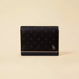 [헤지스](대구신세계)블랙 가죽 레터링 패턴 배색 반지갑 HJHO5E457BK