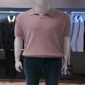 [트루젠] (트루젠) 핑크 워셔블 린넨 코튼 오픈카라 니트 티셔츠 226618070032