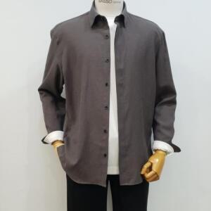 [바쏘옴므] 남성 봄 여름 세미오버핏 면/마 다크브라운 캐주얼 셔츠 WSW1GT08A