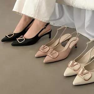 [하프클럽/더힐]스틸레토 골드 브이 여성여자 구두 정장화 슬링백 5cm/3color qmn