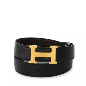 [중고명품] 85 블랙 골드 콘스탄스 H 버클 리버서블 가죽 벨트