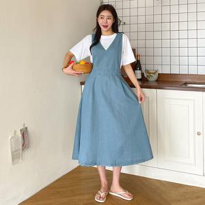 [핑크시슬리] 원데일리 플레어 멜빵 롱 원피스