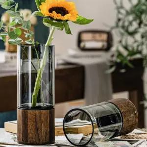 다크 우드 심플 유리 화병 네추럴 무드 투명 대형 소형 예쁜 꽃병 감성 인테리어 소품 꾸미기