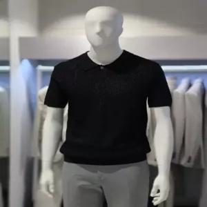 [트루젠] 트루젠 블랙 크로쉐 비스코스 니트 카라 반팔 티셔츠 426618091054