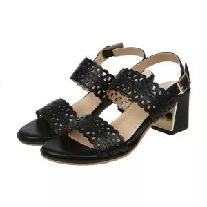 펀칭 더블 스트랩 샌들 힐 LAASO404_BK