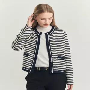 헤지스 여성 24FW [클리어런스] 네이비 스트라이프 트위드라이크 자켓 HSJA4D803N2
