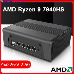 Topton AMD 라이젠 9 7940HS 7 7840HS 미니 PC 4x i226-V 2.5G LAN 방화벽 호스트 라우터 USB4 2x M.2 NVMe
