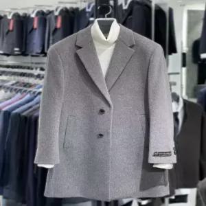 [트루젠] 트루젠 베이지 캐시미어블렌드 미니조직 하프기장 남자 기본 체스터 모직 코트 428813011051-1