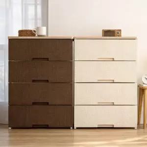 라탄 우드상판 4단 플라스틱 서랍장 드레스룸 수납 정리함 와이드 옷장