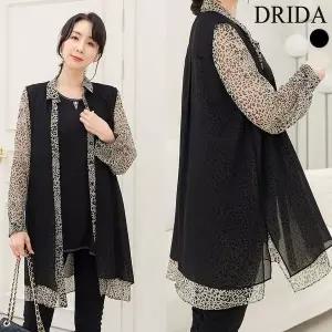 [하프클럽/]엄마옷  봄 가을 여자 나염 이중 쉬폰 롱 블라우스 빅사이즈 자