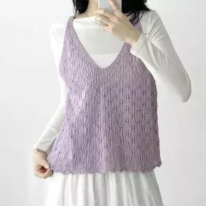 [하프클럽/옷자락]여자 여행 나뭇잎 스카시 여름조끼 브이넥 니트조끼