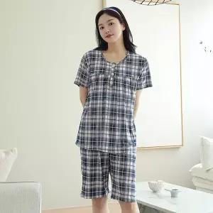 냉감심플반팔세트_여_체크네이비