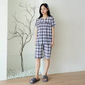 냉감심플반팔세트_여_사선체크