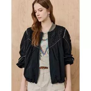 [하프클럽/]레이스 배색 스트링 집업 점퍼