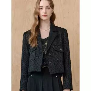 [하프클럽/]메탈얀 믹스 자카드 크롭 자켓