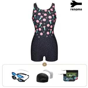 여성 선인장 U백 2부 반신수영복 수경수모세트 LS2F864SET_BK