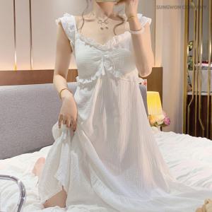 이너퀸 프리수 여성용 레이스 V넥 리본 셔링 프릴 브라캡 캡내장 노브라 민소매 나시 끈 A라인 원피스 잠옷 홈웨어 이지웨어 루엘라원피스