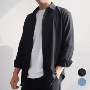 남성 스판 긴팔 셔츠 와이셔츠 블랙 블루 빅사이즈 정장 캐주얼 유니폼 카페 바 매장 자수 당일발