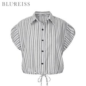 [블루레이스] 줄지 벌룬 소매 린넨 블라우스_B5M1BL5891