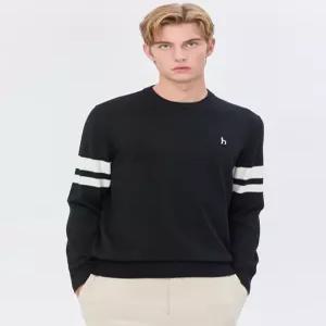 헤지스 남성 24FW [반값세일][스테디셀러] 블랙 컬러배색 울혼방 니트 WHSW4C301BK