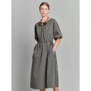 [하프클럽/]셔링 라운드넥 스트링 벌룬소매 롱 원피스