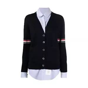 [톰브라운]14주년 RWB 암밴드 옥스퍼드 브이넥 가디건 네이비 FKC456A Y3007 415