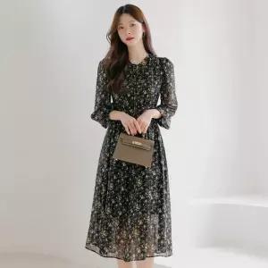 [시크라인] 릴렌느 셔링 쉬폰 플라워 원피스