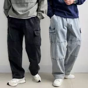 리얼타임 벌룬 카고 데님/ 남자 빅사이즈 와이드 밴딩 파라슈트 청바지 스판 건빵 흑청 연청 진청 알렉스로간 lot-6878