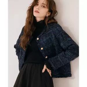 [하프클럽/막스까르띠지오]골드 버튼 블루 트위드 자켓