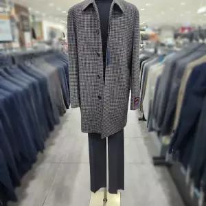 [바쏘옴므]브라운 체크 울 캐시미어 하프코트 WSY4CJ21ABR_DG