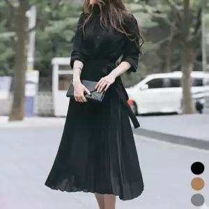 가을 롱 쉬폰원피스 하객룩 데이트룩 A라인 하이웨스트 허리끈 3컬러