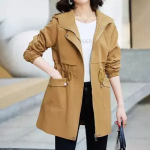 여성 후드 바람막이 점퍼 미디움 스트링 야상 간절기 아우터