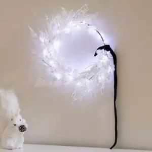 플라워트리 크리스마스 리스 벽장식 LED 화이트 벨리 리프 500mm