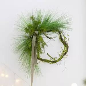 플라워트리 솔잎 조화 리스 벽장식 초록 이끼 600mm 크리스마스