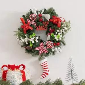 플라워트리 크리스마스 리스 벽장식 리본벨 35cm 벽걸이 소품