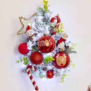 플라워트리 크리스마스 미니트리 LED 스노우레드 벽걸이트리 38cm