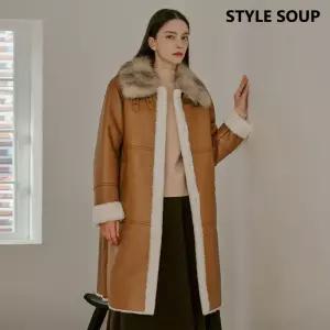 리얼 폭스퍼 칼라넥 페이크 롱 무스탕 코트(SBXMUU2)