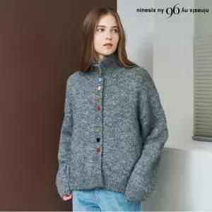 레인보우 버튼 헤어리 하프넥 니트 가디건 (NP4CK036L0)