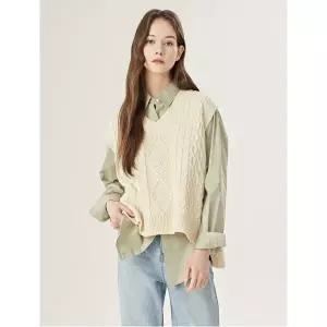 [하프클럽/르샵]V넥 언발 꽈배기 루즈핏 니트 베스트 (DO1VW020A)