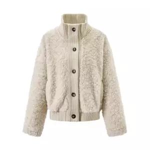 [하프클럽/미니멈 에브리데이]하이넥 니트 배색 소프트 시어링 자켓 (EB4JK020