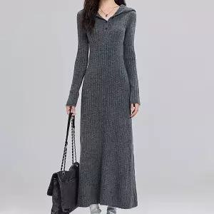 [예쎄] 후드 골지 니트 롱원피스(S5WOP019A)