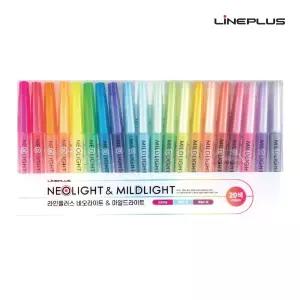 라인플러스 네오 마일드 라이트 20색 형광 펜 세트/학생용 일러스트 필기 스터디 학교 문구 밑줄 공부