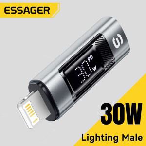 Essager Type C-조명 OTG 어댑터 디지털 디스플레이 PD 60W iPhone 15 14 13 12 용 C 커넥터에 빠른 충전 번개