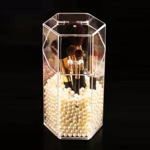 투명 아크릴 육각 메이크업 브러쉬 보관함 진주알 화장붓 꽂이 정리함