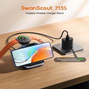 SwanScout 713S 무선 충전기 갤럭시 워치 8 7 울트라 6 5용 접이식 충전 스테이션 삼성 S25 울트라 S24 S23
