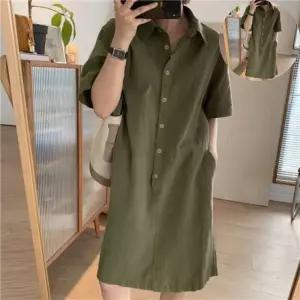 마원피스 에센셜 카라 반팔 셔츠 버튼 원피스 MFNC-040130