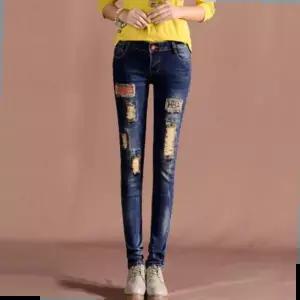 스키니바지 여성 가을 간절기 스키니 배색 포인트 데님 스판 바지