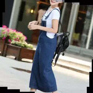 플리츠바지 여름 편하고 시원한 캐주얼 진청 데님 롱 멜빵 치마